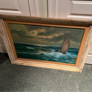 40 YEAR OLD ORIGINAL OIL SAILBOAT PAINTING